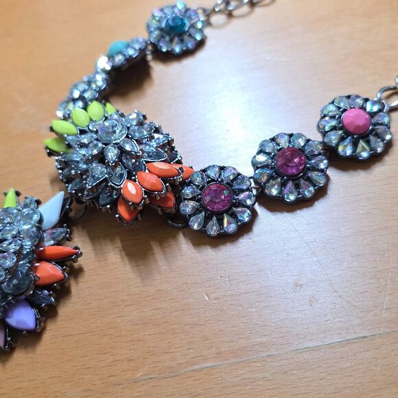 Multicolor Rhinestone Bib Statement Chain Link Necklace - Picture 7 of 7